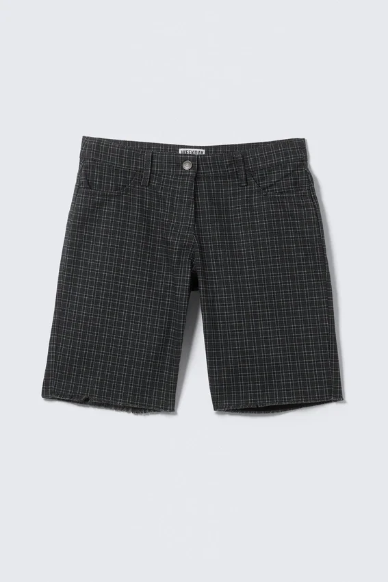 Checked Knee-Length Cotton Twill Shorts – Checked Dark Grey Checked Knee-Length Cotton Twill Shorts – Checked Dark Grey