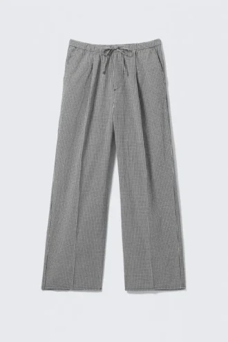 Checked Loose Cotton Trousers – Black & White Check
