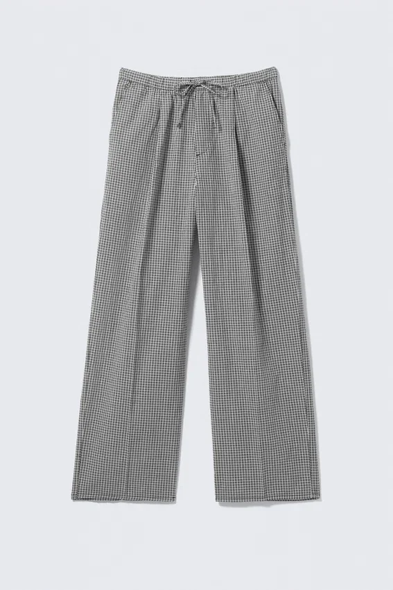 Checked Loose Cotton Trousers – Black & White Check Checked Loose Cotton Trousers – Black & White Check