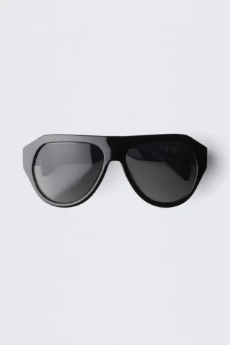 Chunky Aviator Unisex Sunglasses – Black – Black Lenses