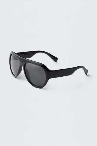 Chunky Aviator Unisex Sunglasses – Black – Black Lenses
