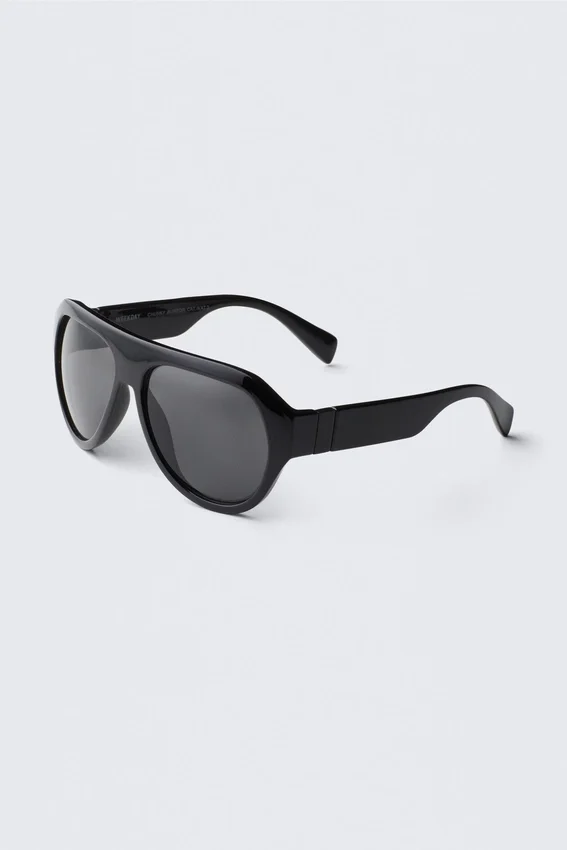 Chunky Aviator Unisex Sunglasses – Black – Black Lenses Chunky Aviator Unisex Sunglasses – Black – Black Lenses