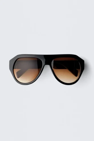 Chunky Aviator Unisex Sunglasses – Black – Brown Lenses