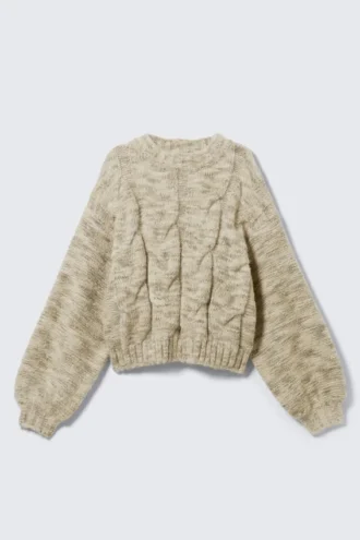 Chunky Cable-Knitted Sweater – Dusty Yellow Melange