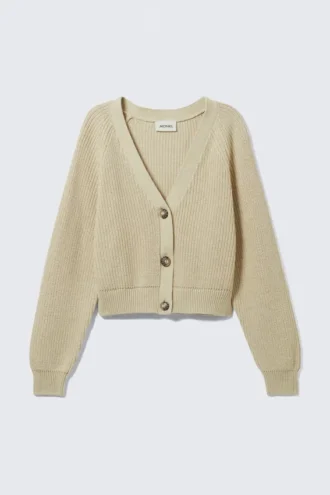 Chunky Cropped Cardigan – Beige