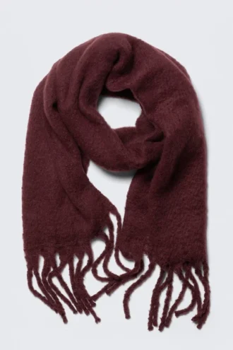 Chunky Fringed Scarf – Burgundy