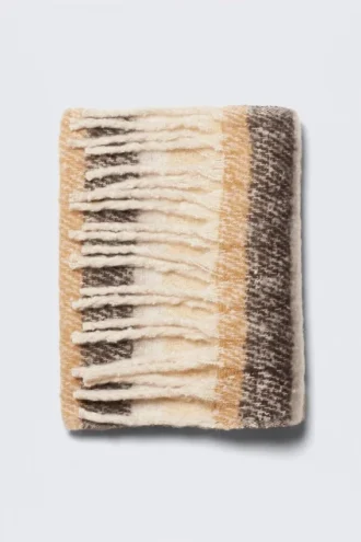 Chunky Fringed Scarf – Striped Beige