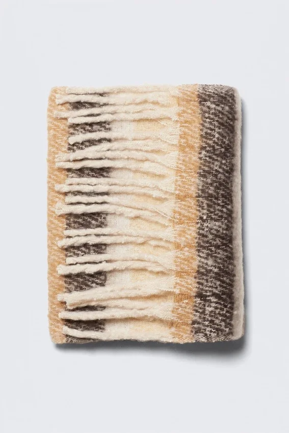 Chunky Fringed Scarf – Striped Beige Chunky Fringed Scarf – Striped Beige