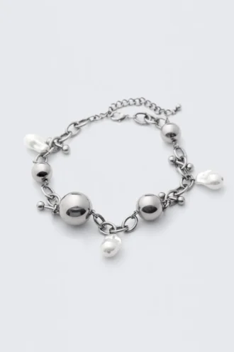 Chunky Pearl Charm Chain Necklace – Silver