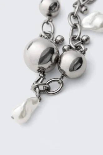Chunky Pearl Charm Chain Necklace – Silver
