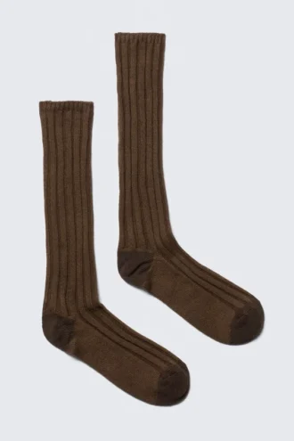 Chunky Rib Mid-High Socks – Dark Brown Melange
