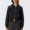 Cinched Cotton Zip Hoodie – Washed Black