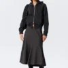 Cinched Cotton Zip Hoodie – Washed Black