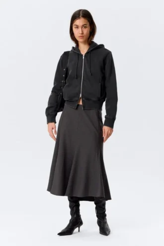 Cinched Cotton Zip Hoodie – Washed Black