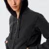 Cinched Cotton Zip Hoodie – Washed Black