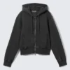 Cinched Cotton Zip Hoodie – Washed Black