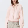 Cinched Cotton Zip Hoodie – Washed Light Pink