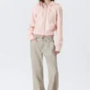 Cinched Cotton Zip Hoodie – Washed Light Pink