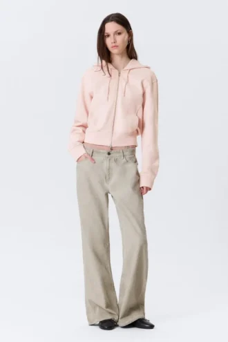 Cinched Cotton Zip Hoodie – Washed Light Pink