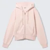 Cinched Cotton Zip Hoodie – Washed Light Pink