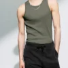 Classic Ribbed Tank Top – Light Dusty Khaki Green Classic Ribbed Tank Top – Light Dusty Khaki Green