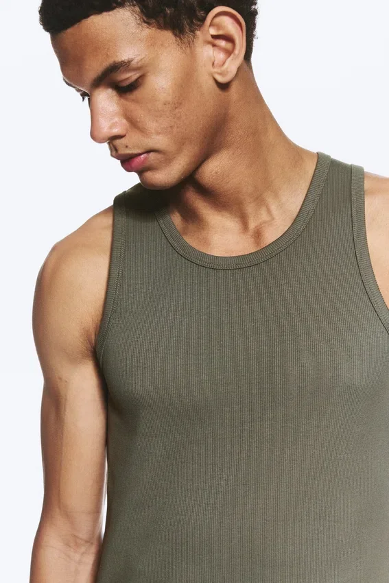Classic Ribbed Tank Top – Light Dusty Khaki Green Classic Ribbed Tank Top – Light Dusty Khaki Green