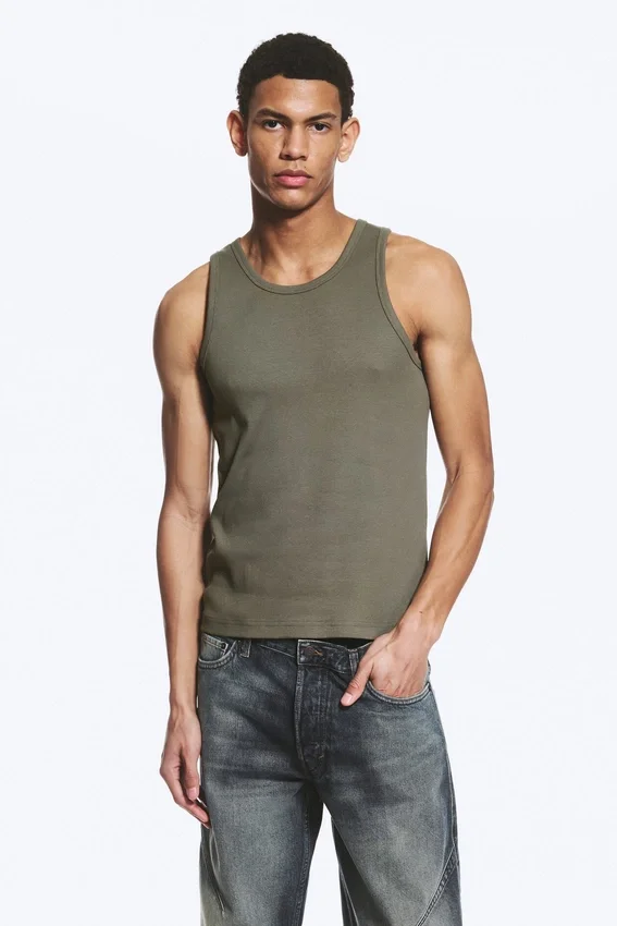 Classic Ribbed Tank Top – Light Dusty Khaki Green Classic Ribbed Tank Top – Light Dusty Khaki Green
