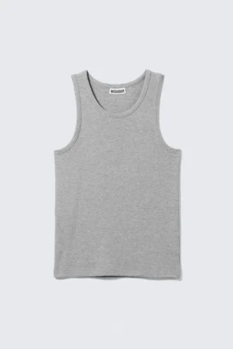 Classic Ribbed Tank Top – Light Grey Melange