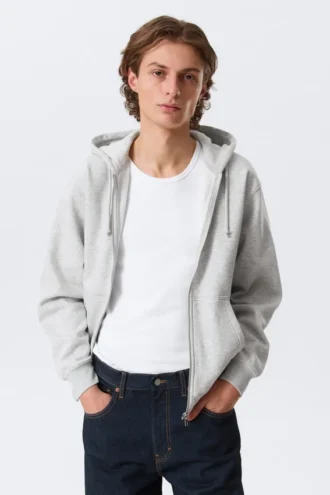 Classic Zip Hoodie – Grey Melange