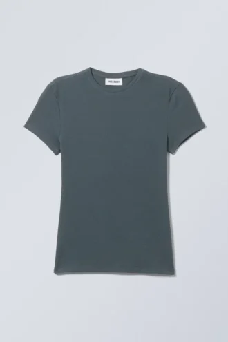 Close Fitted Rib T-Shirt – Dark Petrol