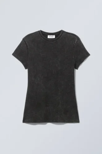 Close Fitted Rib T-Shirt – Washed Black