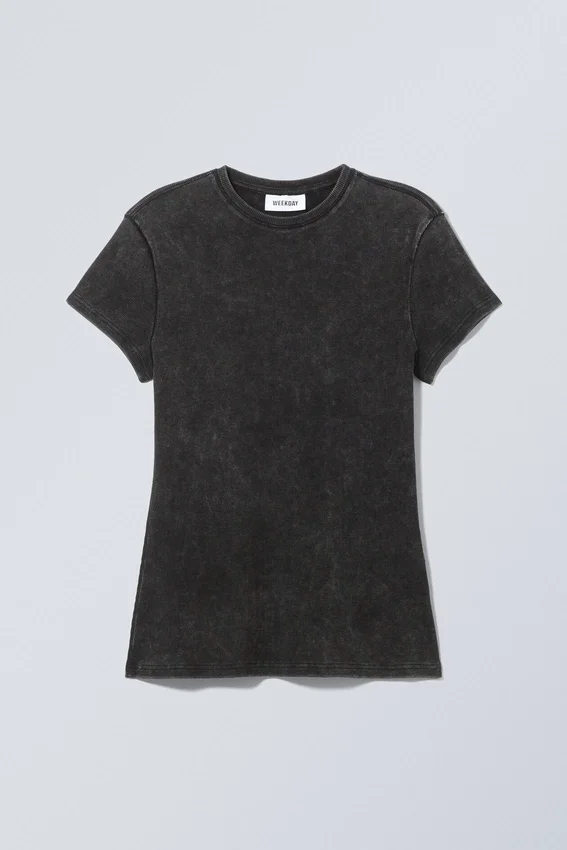 Close Fitted Rib T-Shirt – Washed Black Close Fitted Rib T-Shirt – Washed Black