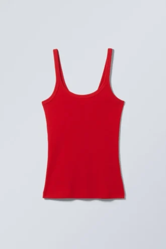 Close Fitted Ribbed Singlet – Bright Red