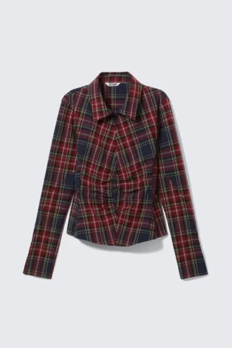 Collared Gathered Shirt – Dark Red