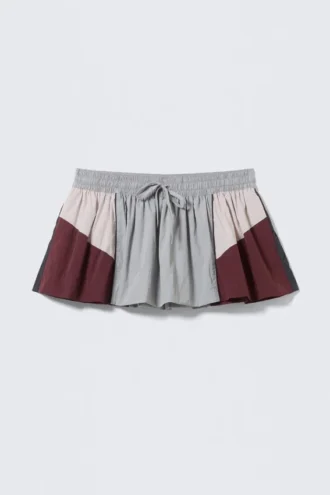 Colourblock A-Line Nylon Mini Skirt – Grey/Pink/Red