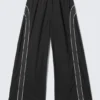Contrast Piped Wide-Leg Track Trousers – Black Contrast Piped Wide-Leg Track Trousers – Black