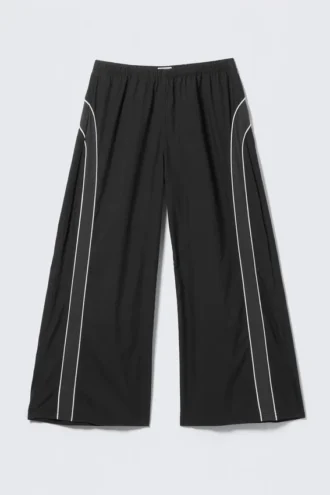 Contrast Piped Wide-Leg Track Trousers – Black