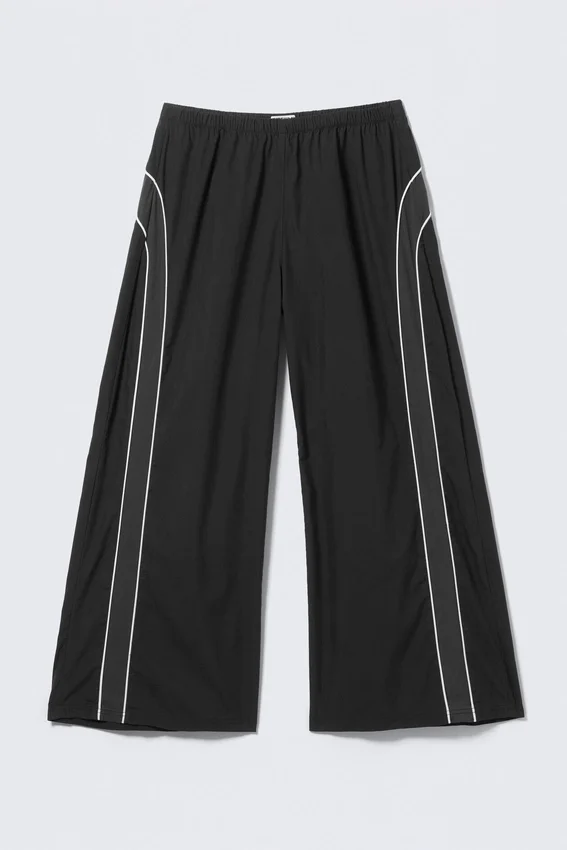 Contrast Piped Wide-Leg Track Trousers – Black Contrast Piped Wide-Leg Track Trousers – Black