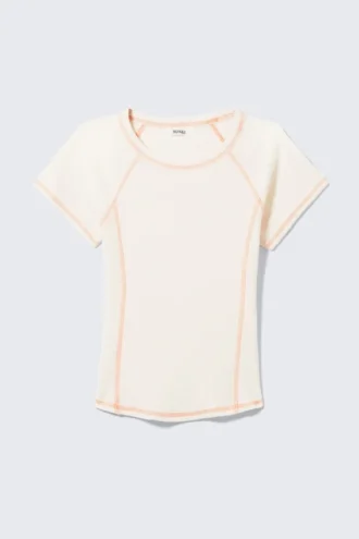 Contrast Stitch Fitted T-Shirt – Off-White – Orange Stitching