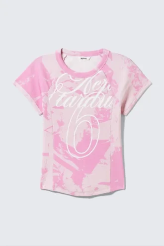 Contrast Stitch Fitted T-Shirt – Pink Stardust