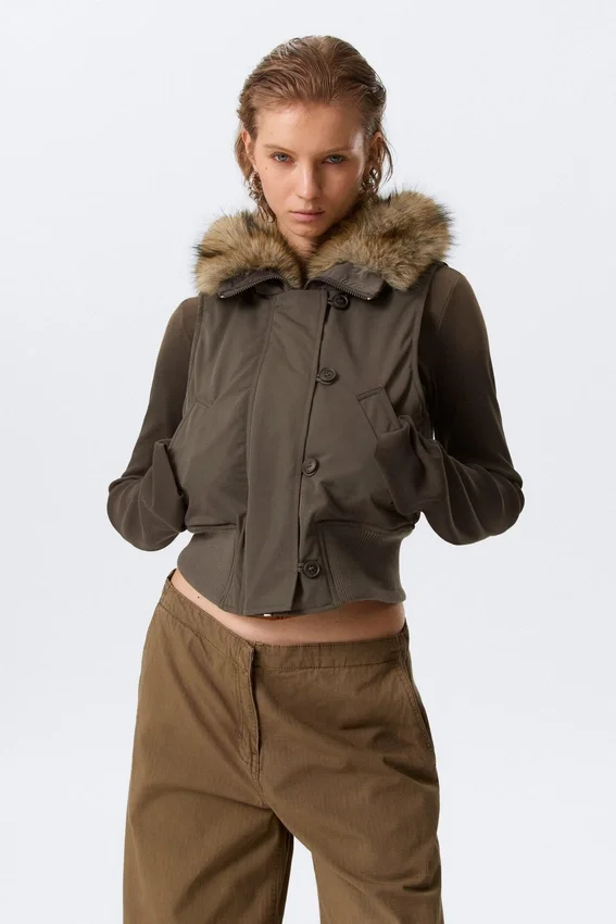 Convertible Hood Bomber Vest – Dark Grey Convertible Hood Bomber Vest – Dark Grey