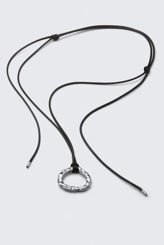 Cord Pendant Necklace – Silver – Black Cord Cord Pendant Necklace – Silver – Black Cord