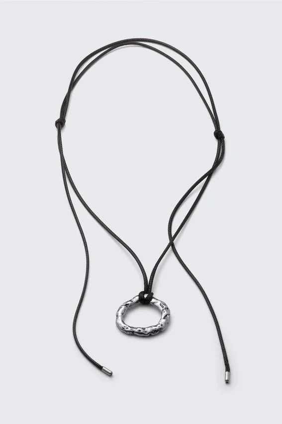 Cord Pendant Necklace – Silver – Black Cord Cord Pendant Necklace – Silver – Black Cord