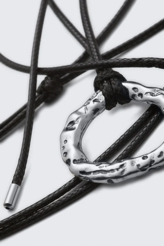 Cord Pendant Necklace – Silver – Black Cord Cord Pendant Necklace – Silver – Black Cord