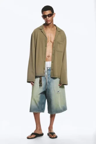 Cotton Lounge Shirt – Medium Dusty Khaki Green