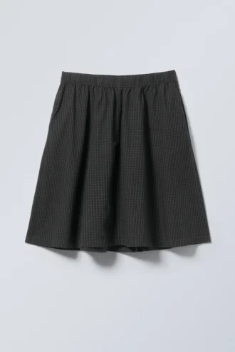 Cotton Poplin Midi Skirt – Checked Dark Blue