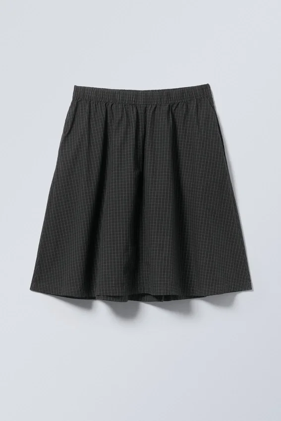 Cotton Poplin Midi Skirt – Checked Dark Blue Cotton Poplin Midi Skirt – Checked Dark Blue