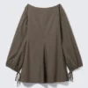 Cotton Poplin Tie-Detail Mini Dress – Dark Mole Cotton Poplin Tie-Detail Mini Dress – Dark Mole