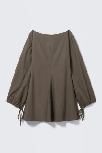 Cotton Poplin Tie-Detail Mini Dress – Dark Mole