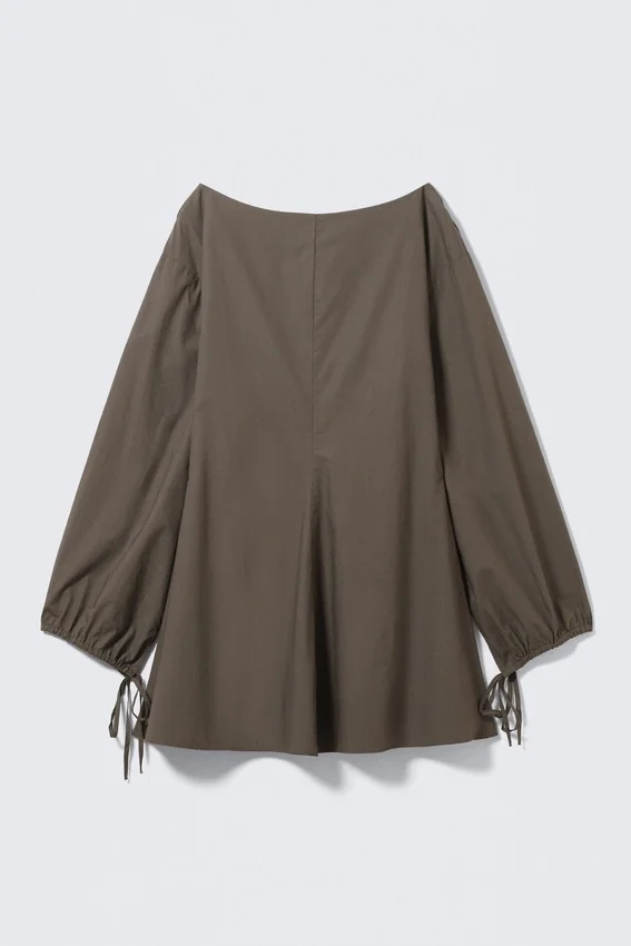 Cotton Poplin Tie-Detail Mini Dress – Dark Mole Cotton Poplin Tie-Detail Mini Dress – Dark Mole